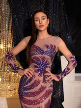 Nica Printed Rhinestone Mesh Maxi Dress